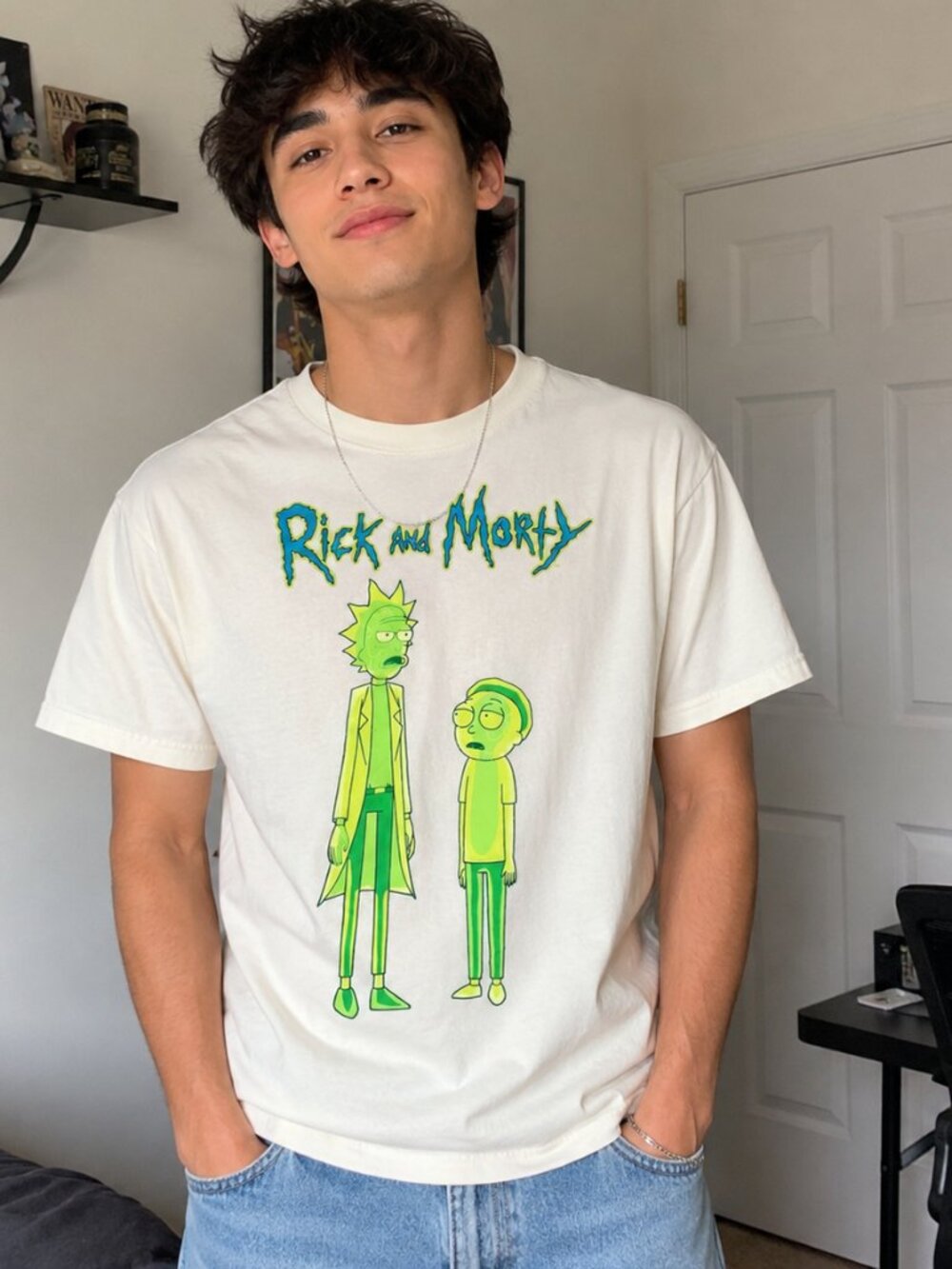 Rick and Morty Adult Swim Graphic Tee Size M White Cartoon Shirt
